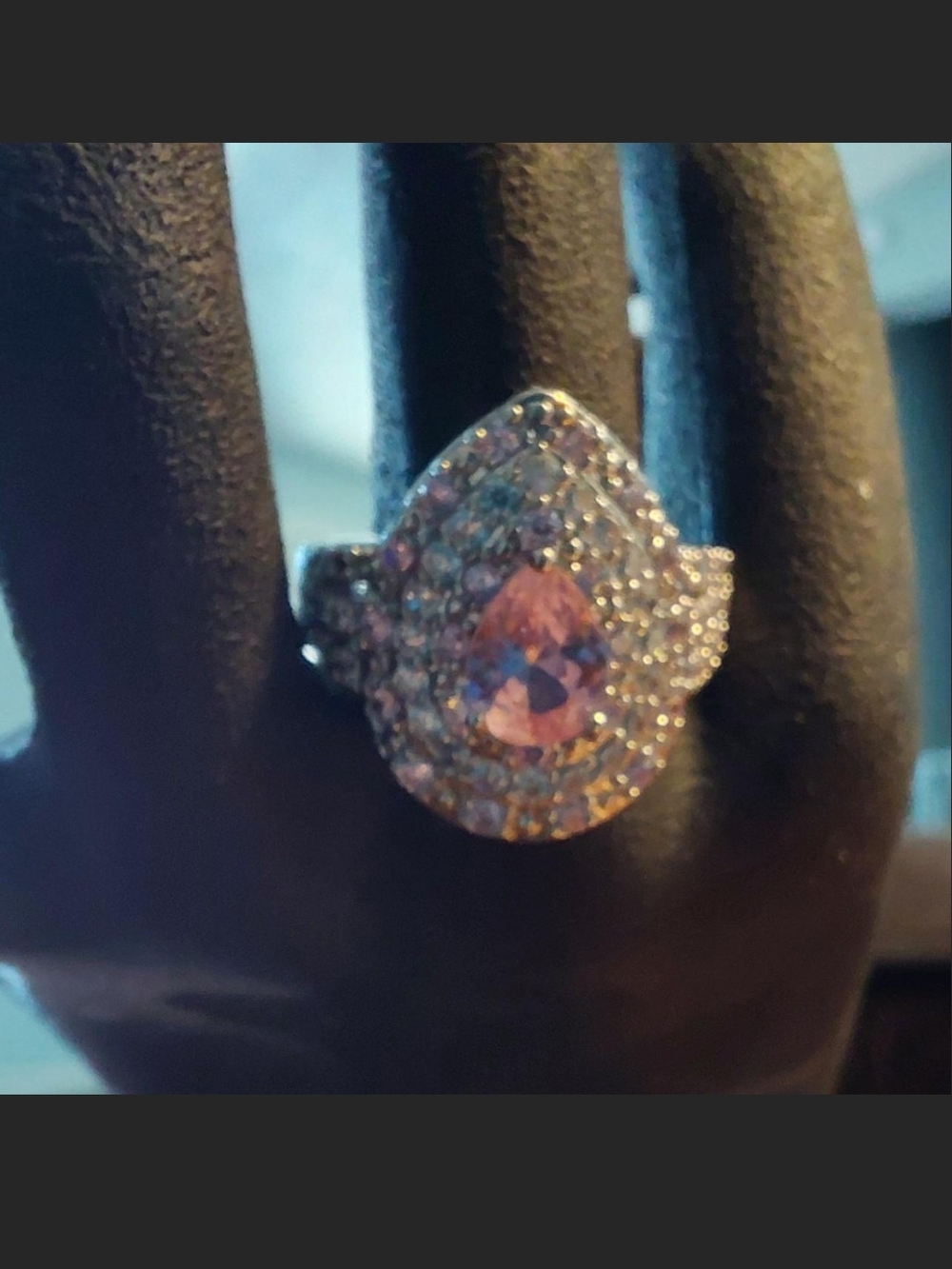 Source Unknown Pink Teardrop Halo Ring with Clear Accents